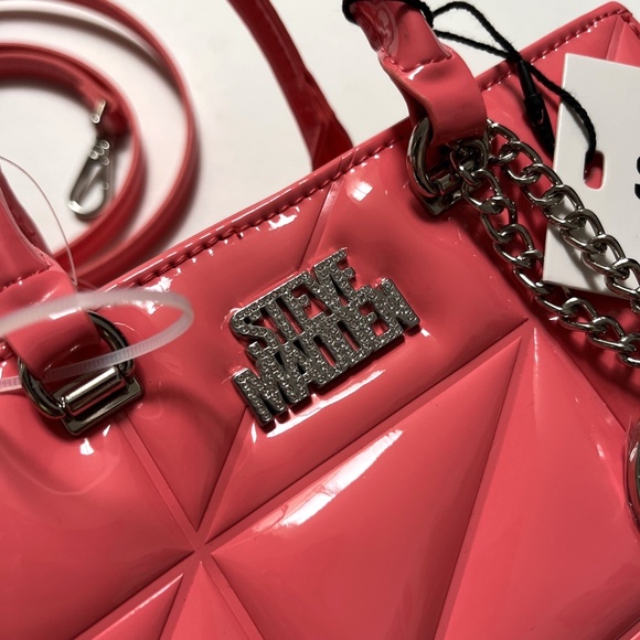 NWT Steve Madden Coral Patent Quilted Small Satchel Crossbody Bag Rhinestone - Picture 4 of 9